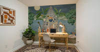Quiet study backed by the temple and river Moonlit Divine Realm wall mural