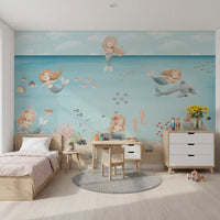 Lagoon Dreams wall mural spreads its mermaid scene across a kids' room