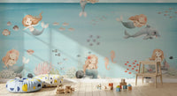 Pink Nursery area shows the Mermaid Lagoon Dreams wall mural