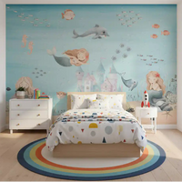 Kids' room with the Deep Sea Mermaid Haven wall mural behind a low white