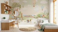 Playful giraffe and greet the Kids bedroom in this Whimsical Animal wall mural