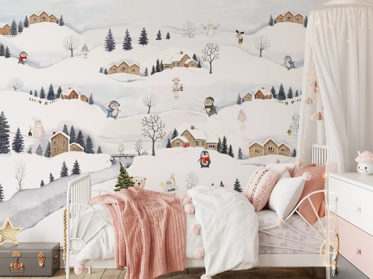 Kids Bedroom carries the Arctic Village Playtime wall mural a long snowy valley