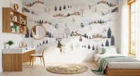 Tiny snowmen and a moose share the snowy  Playtime wall mural