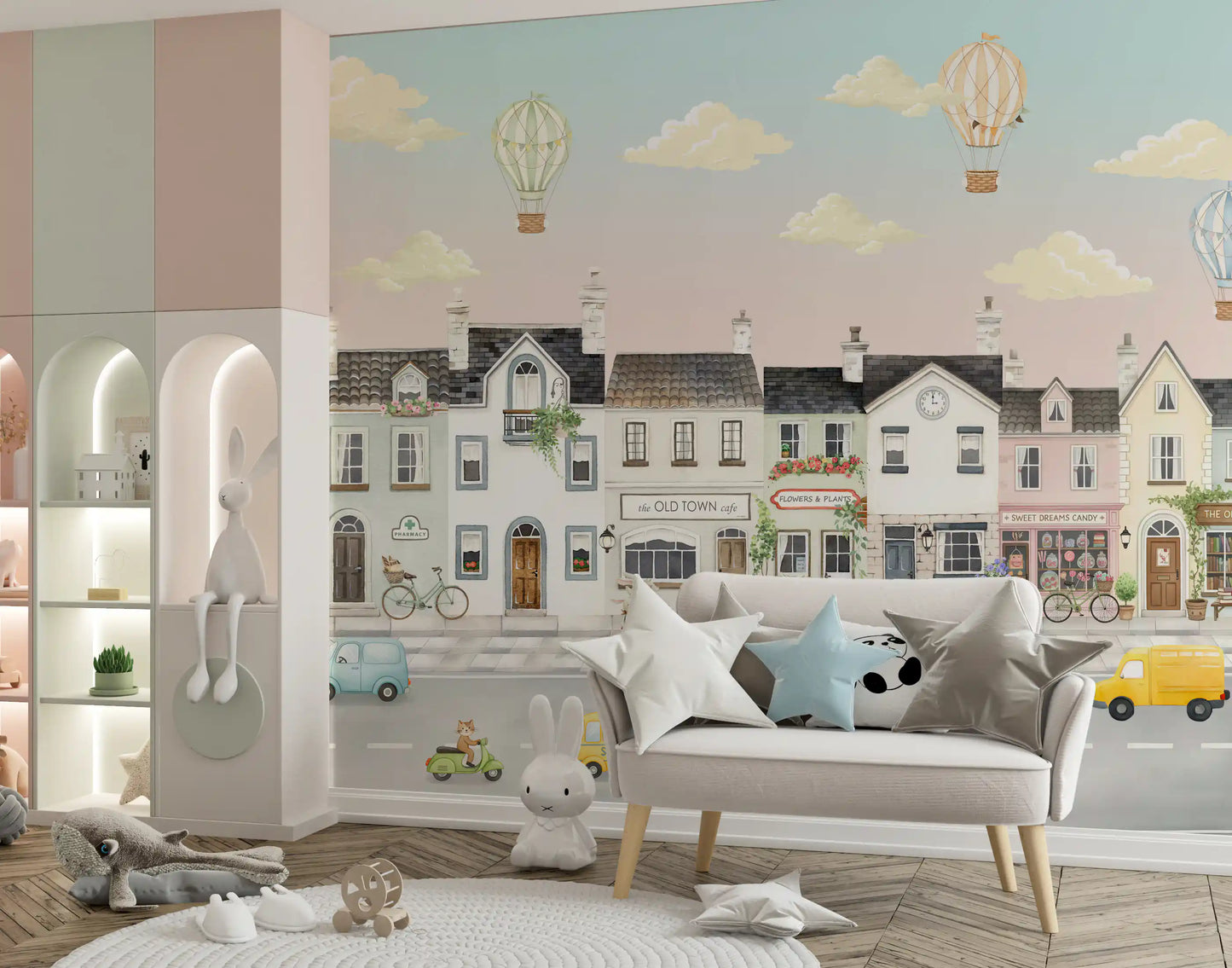 Whimsical Town Adventures Wall Mural