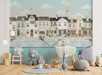 Kids' room gets a gentle waterfront backdrop from the Canal Town wall mural