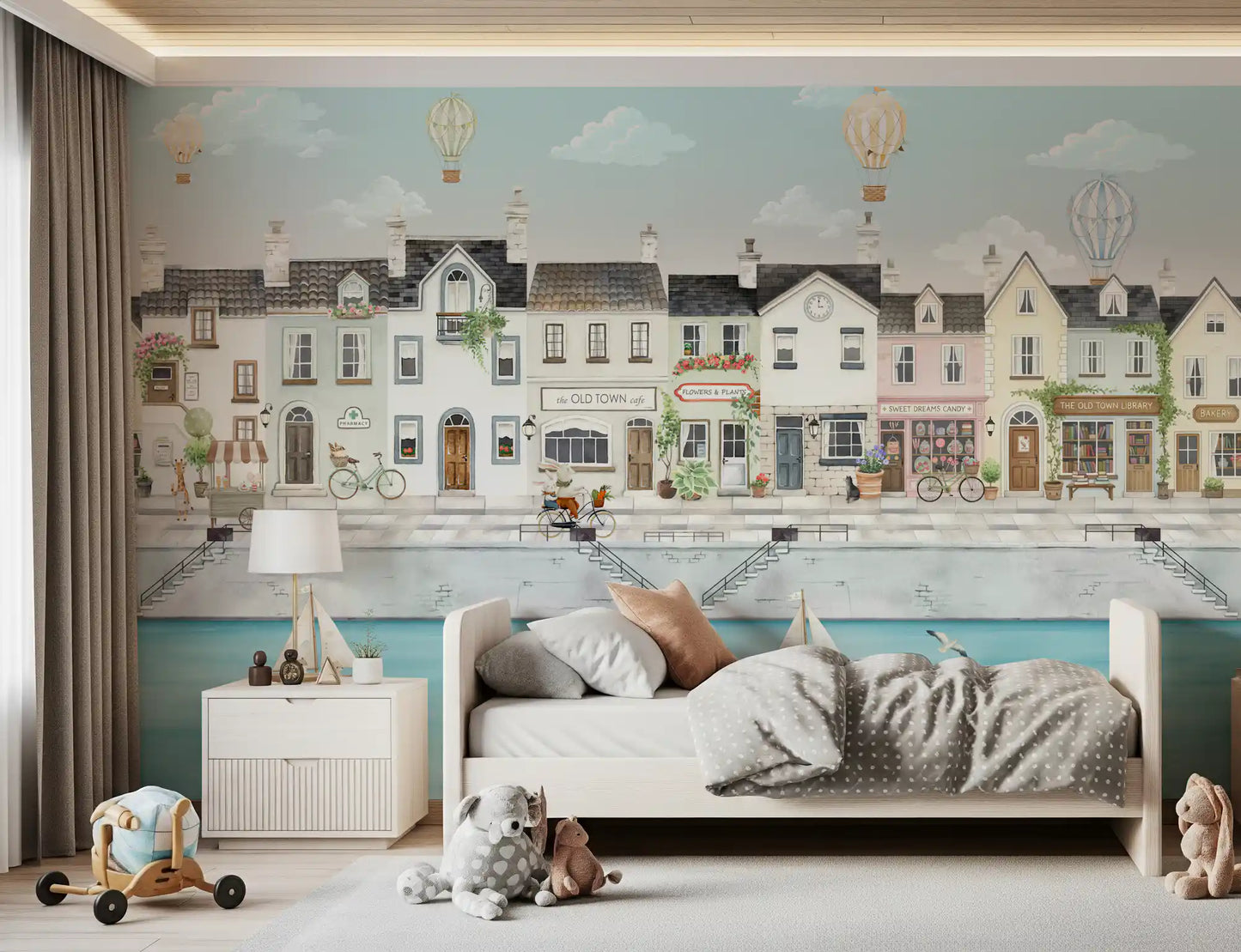 Watercolour cottages line still aqua water on the  Dreams wall mural