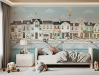 Watercolour cottages line still aqua water on the  Dreams wall mural
