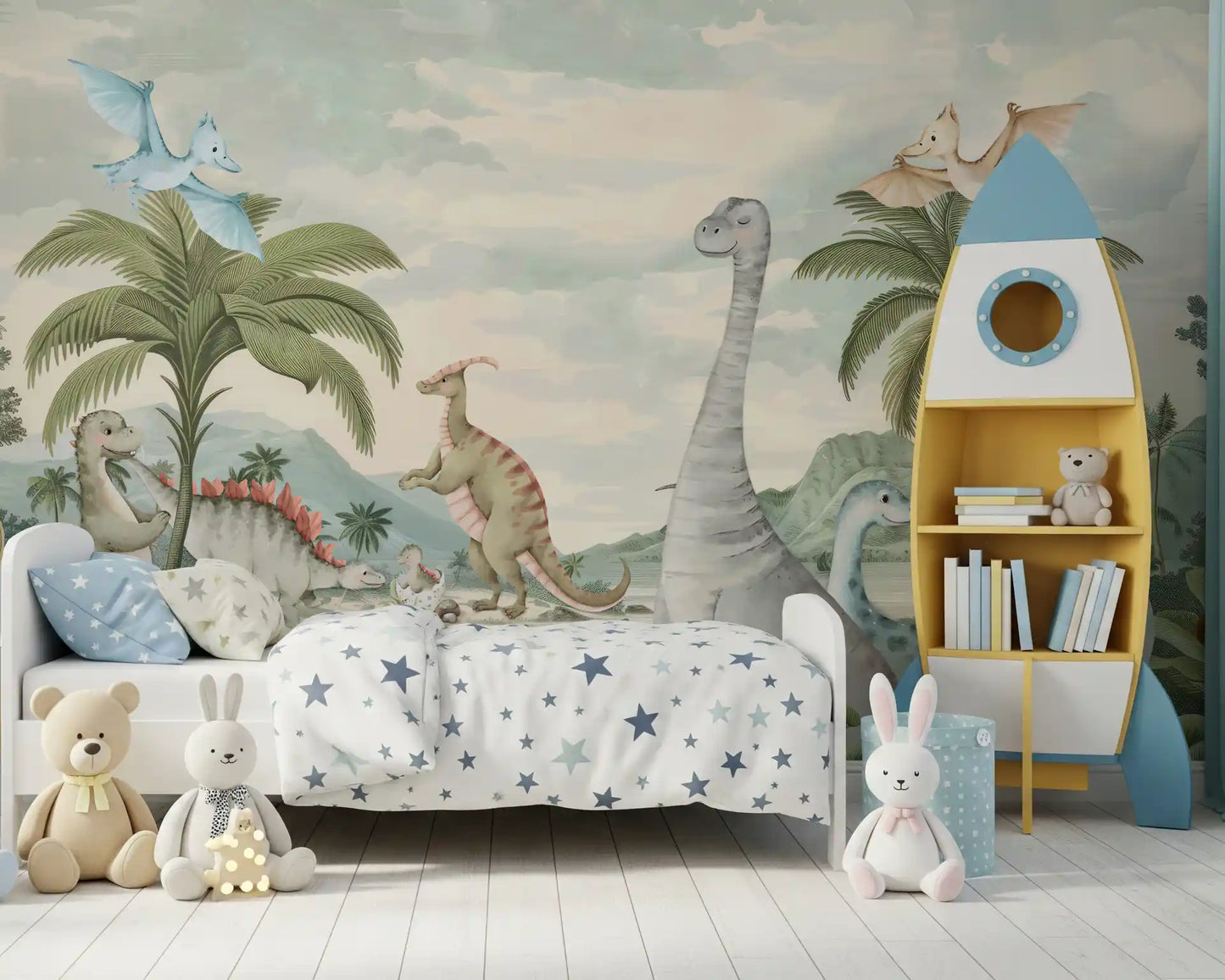Whimsical Dino World Wall Mural