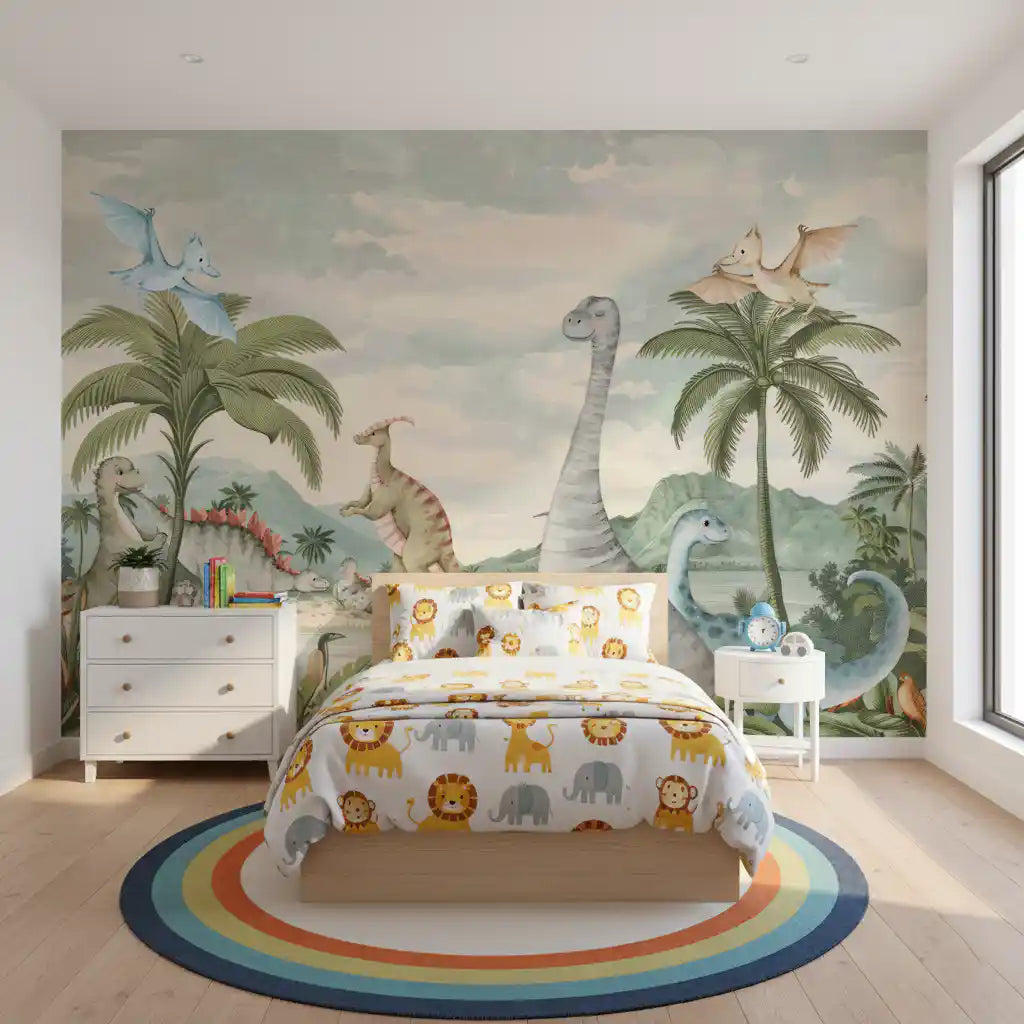 Whimsical Dino World Wall Mural