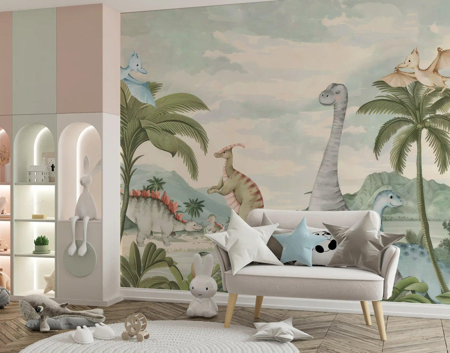 Whimsical Dino World Wall Mural