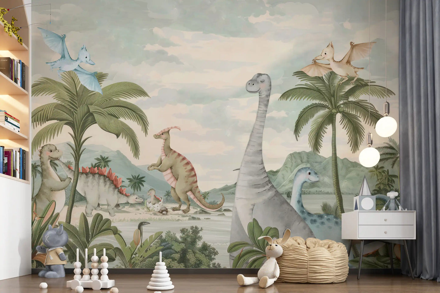 Whimsical Dino World Wall Mural