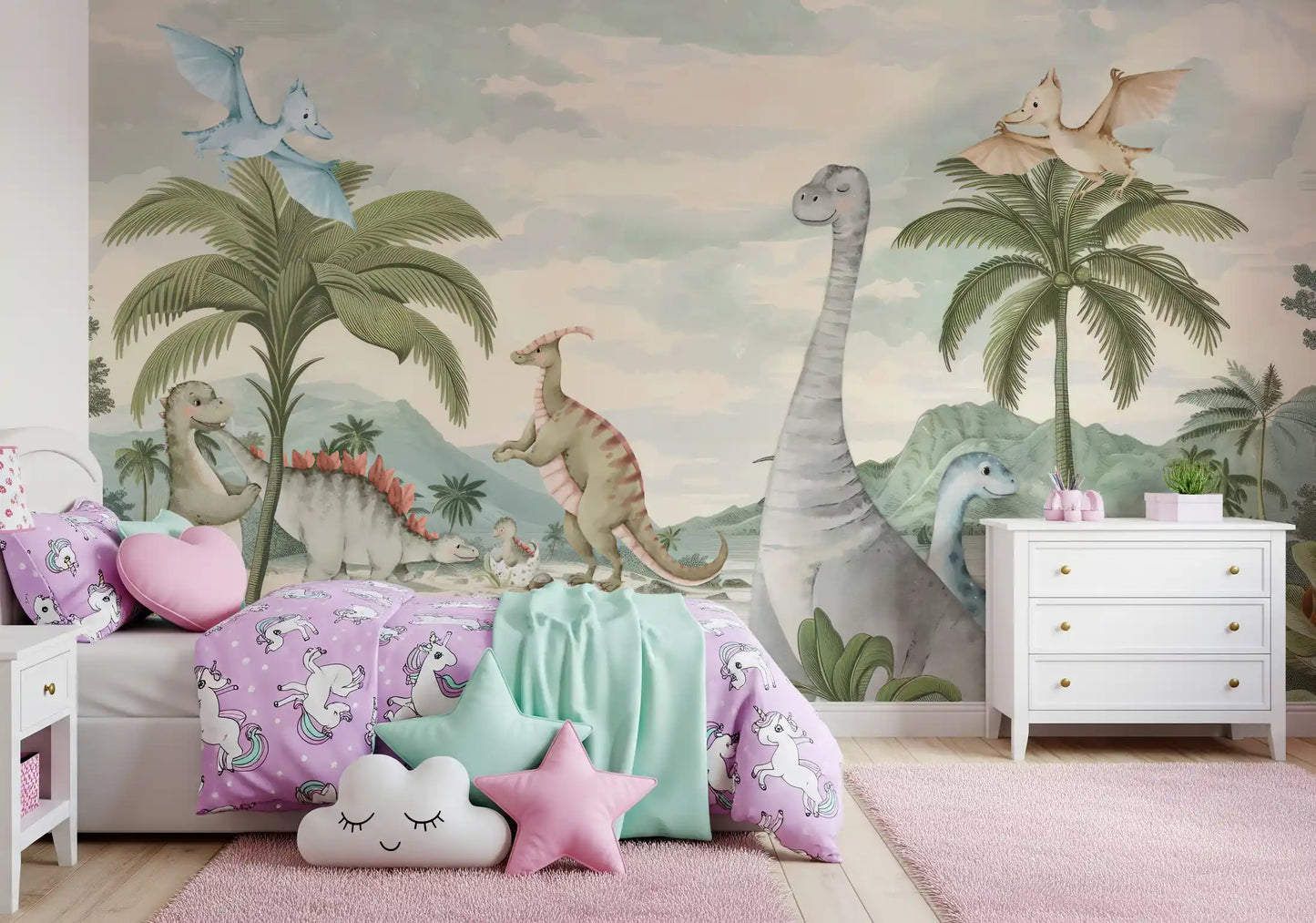 Whimsical Dino World Wall Mural