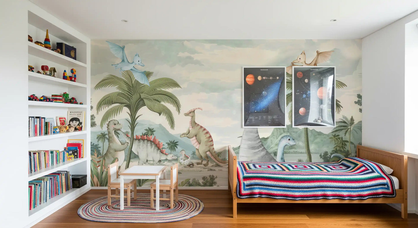 Whimsical Dino World Wall Mural