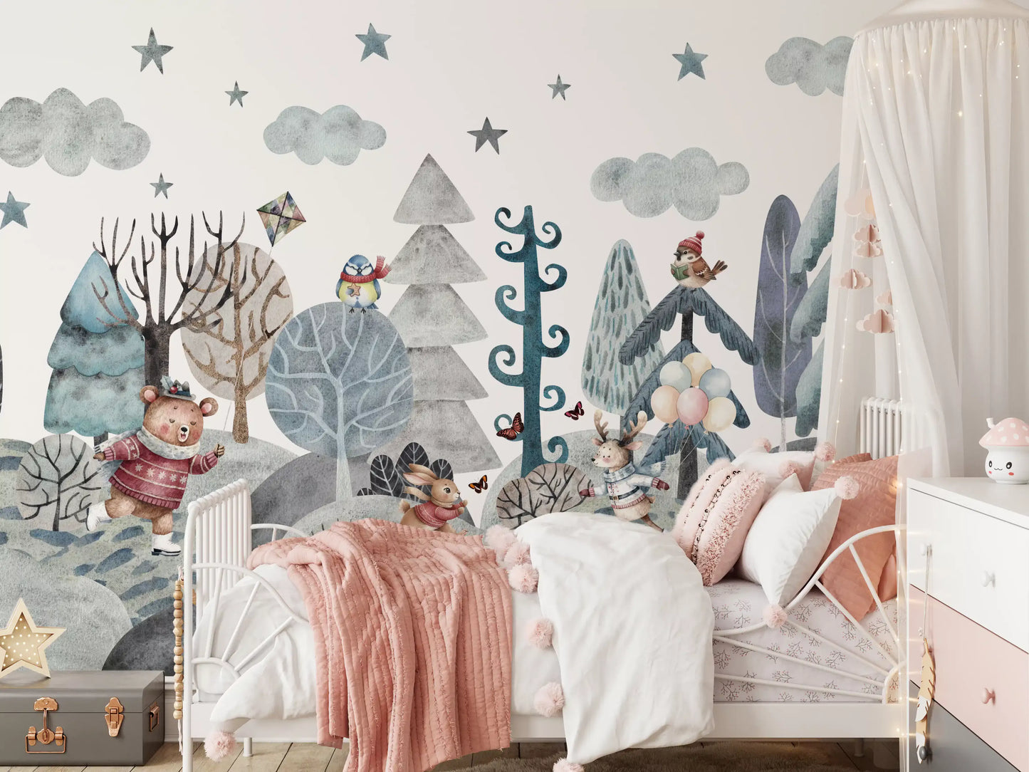 Whimsical Winter Woodland Friends Wall Mural