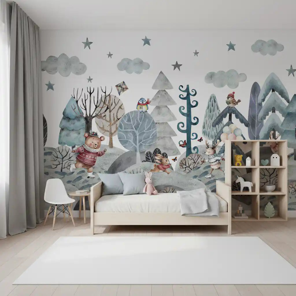 Whimsical Winter Woodland Friends Wall Mural