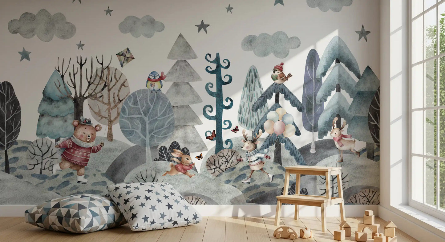 Whimsical Winter Woodland Friends Wall Mural