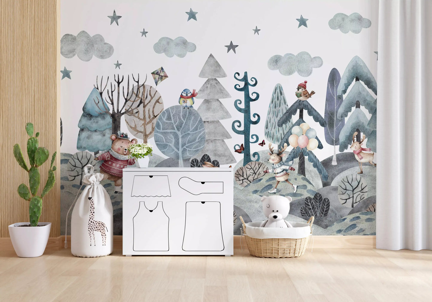 Whimsical Winter Woodland Friends Wall Mural