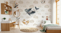 Kids bedroom by sailor whale clouds across the Nautical Dreams wall mural
