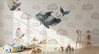 Puffin on a crescent moon from the Nautical Cloud Dreams wall mural