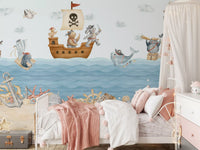 Kids bedroom feature run finished with the Nautical Friends Ahoy wall mural