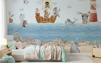 Kids' room with the Nautical Friends Ahoy wall mural 