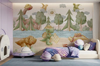 Children's Bedroom showing the full Dino Explorer's Journey wall mural scene