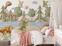 Kids' Bedroom area styled with the Explorer's Journey wall mural as a backdrop