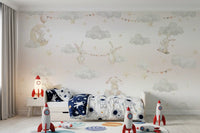 Kids bedroom with the Bunny Cloud Adventures wall mural
