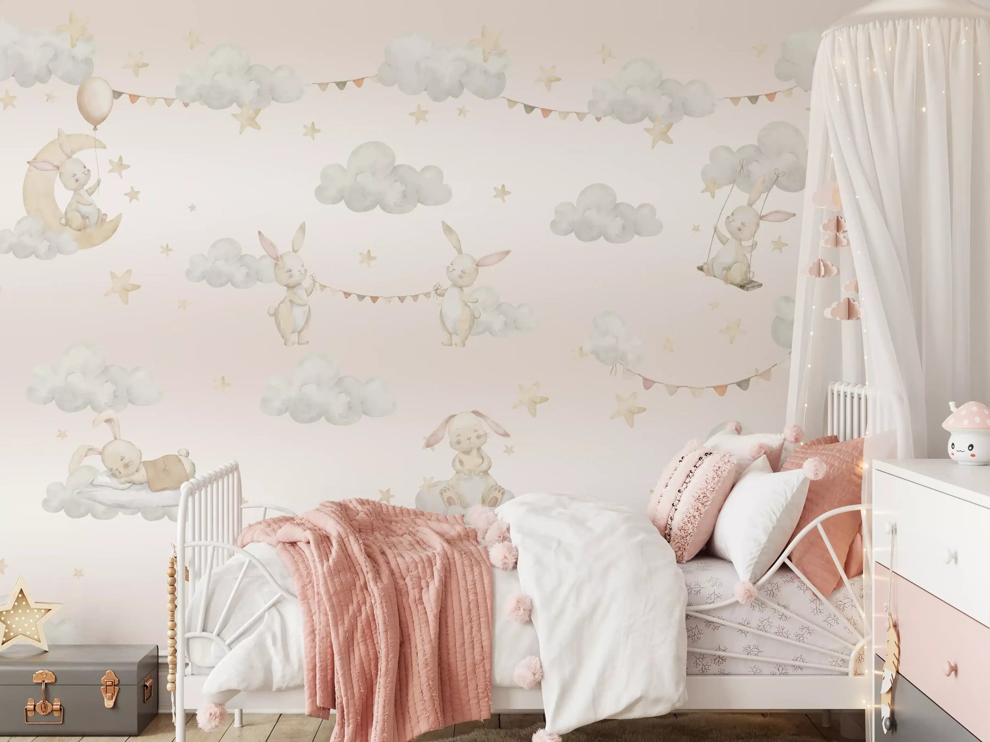 Crescent moon swing detail from the Dreamy Bunny Cloud wall mural