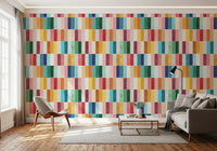Watercolour pigment fades softly inside each rectangle of the wallpaper