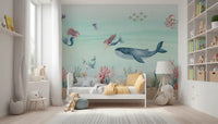 Toddler room paired with the Mermaid's Ocean Dream wall mural and soft toys