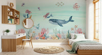 reef base of the Mermaid's Ocean Dream wall mural in pink, sage and peach