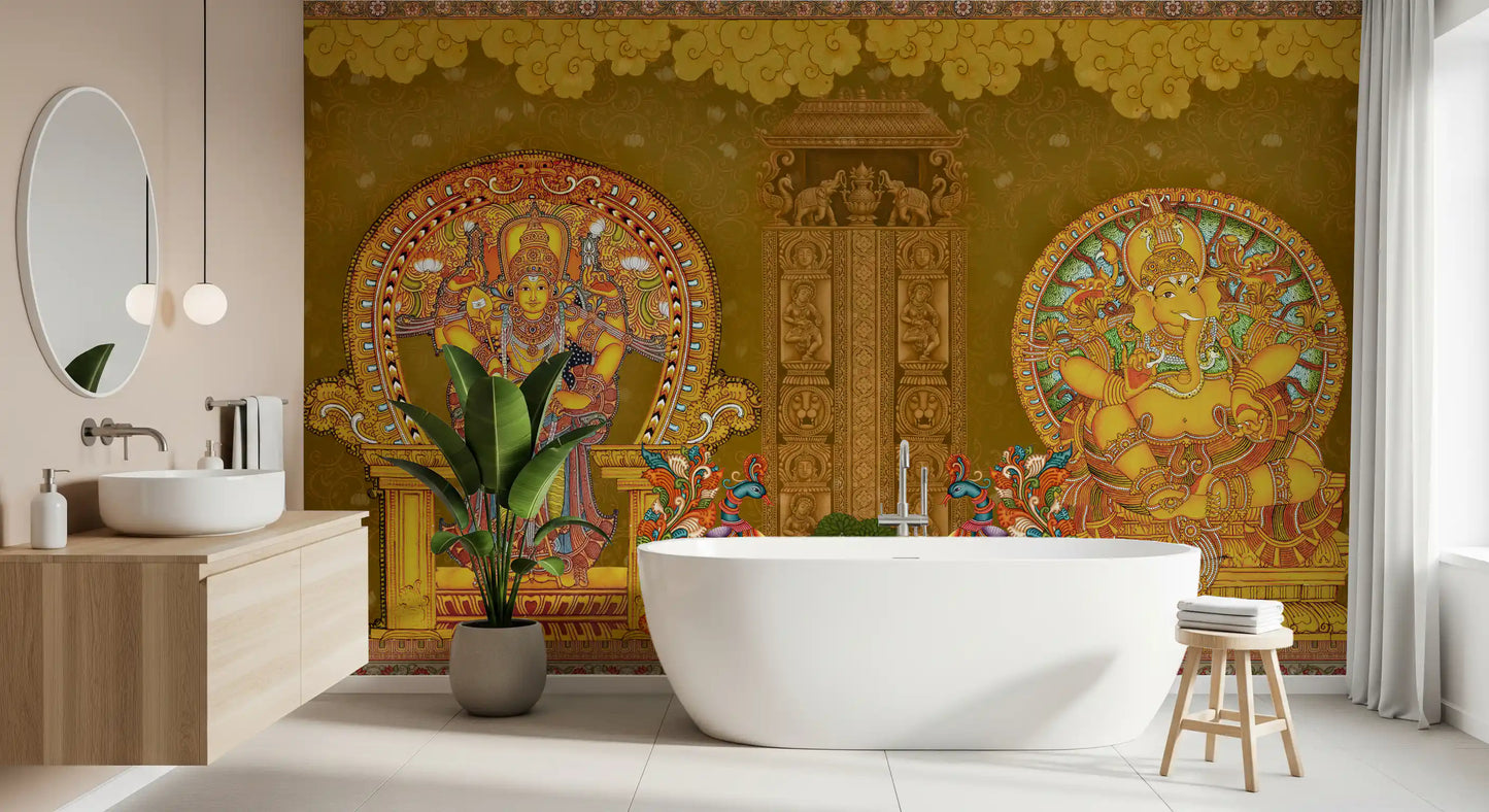Bathroom pairs with the Kerala Mural Deities wall mural 