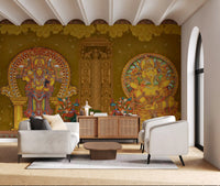 Haloed deities painted inside ringed arches on the Kerala Mural wall mural