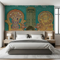 Divine Indian Grandeur wall mural showing two deities, and a central shrine