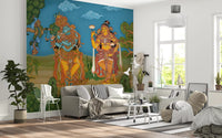 Living room feature side reading the Lotus Bloom mural at full scale