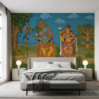 Bedroom backed by this Divine Melody wall mural in warm gold tones