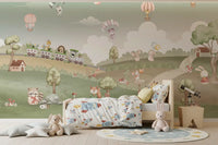Balloons fill a Kids bedroom dressed in the Whimsical Woodland wall mural