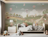 animal scene wraps a Kids bedroom in the woodland adventure wall mural