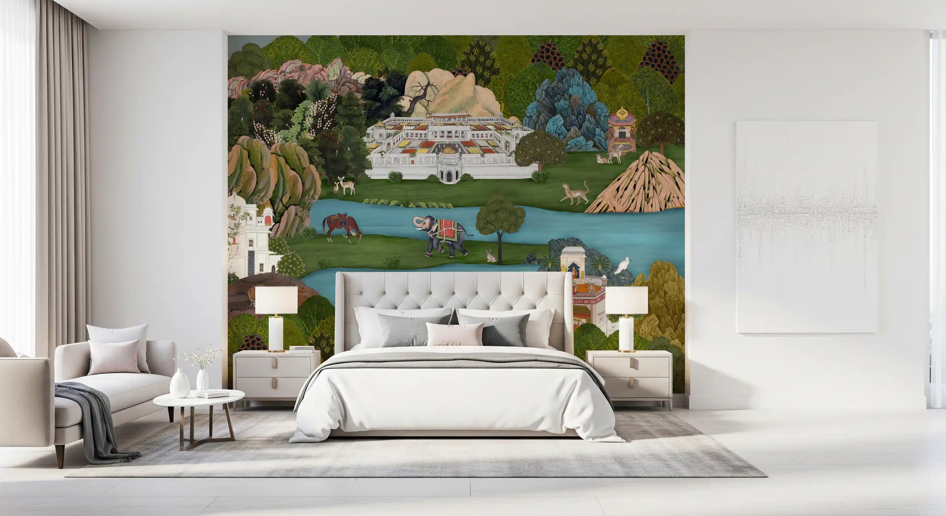 Oasis Landscape wall mural a riverside palace and elephant
