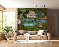 Lounge with sofa seating set against the Oasis Landscape wall mural