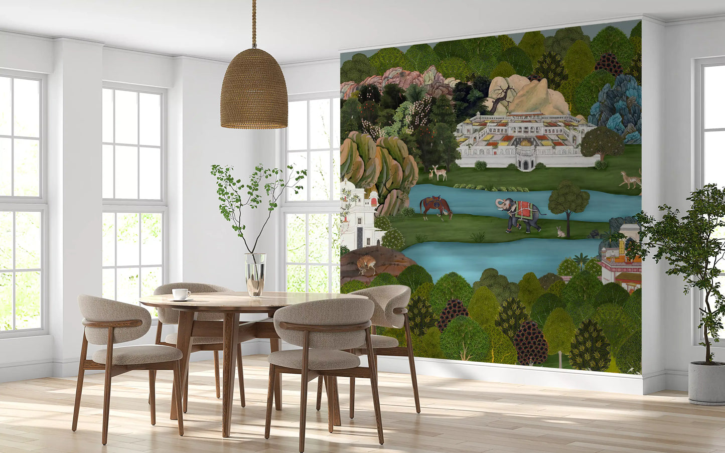 Dining room run carrying the Mughal Oasis Landscape wall mural