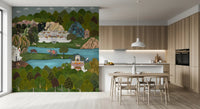 Modern kitchen-dining area finished in the Mughal Oasis wall mural