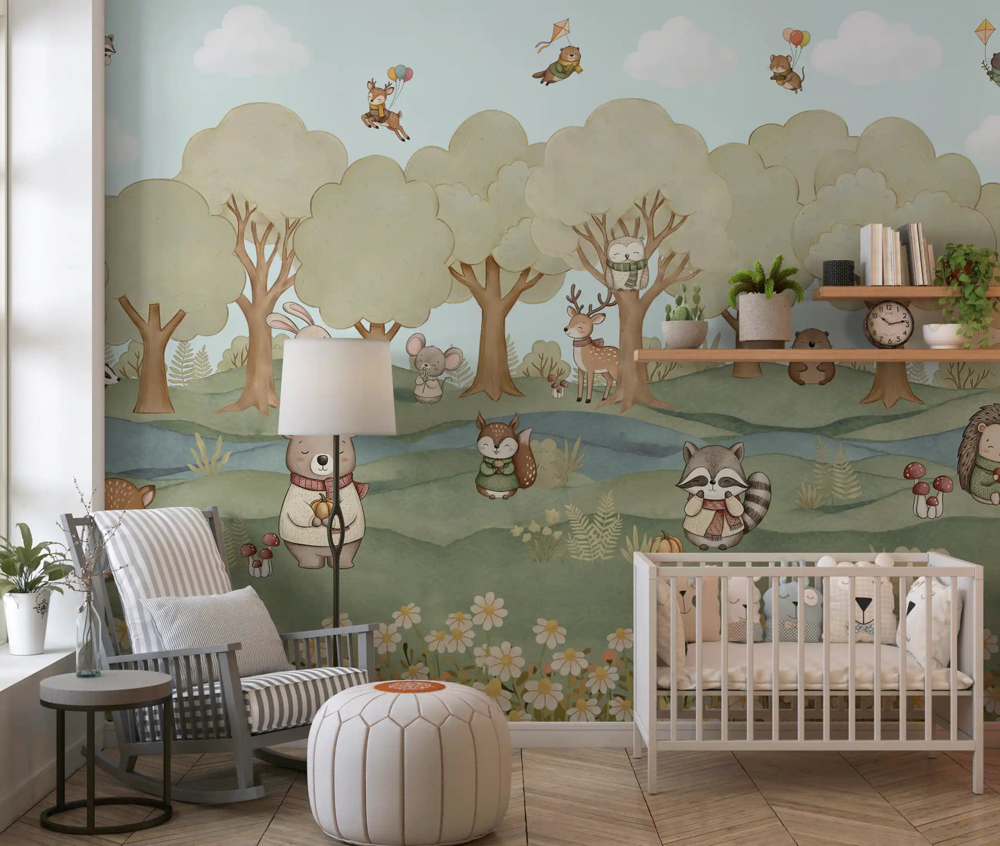 Nursery paired with the Whimsical Woodland Friends wall mural