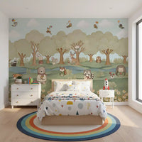 Bedroom feature finished in the Woodland Friends wall mural