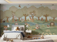 Balloon-carrying deer and raccoon floating above the Friends wall mural