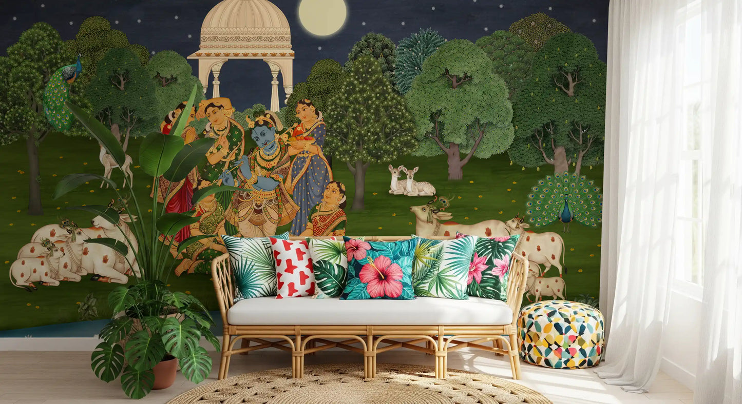 Divine Flute: Vrindavan Moonlight Wall Mural