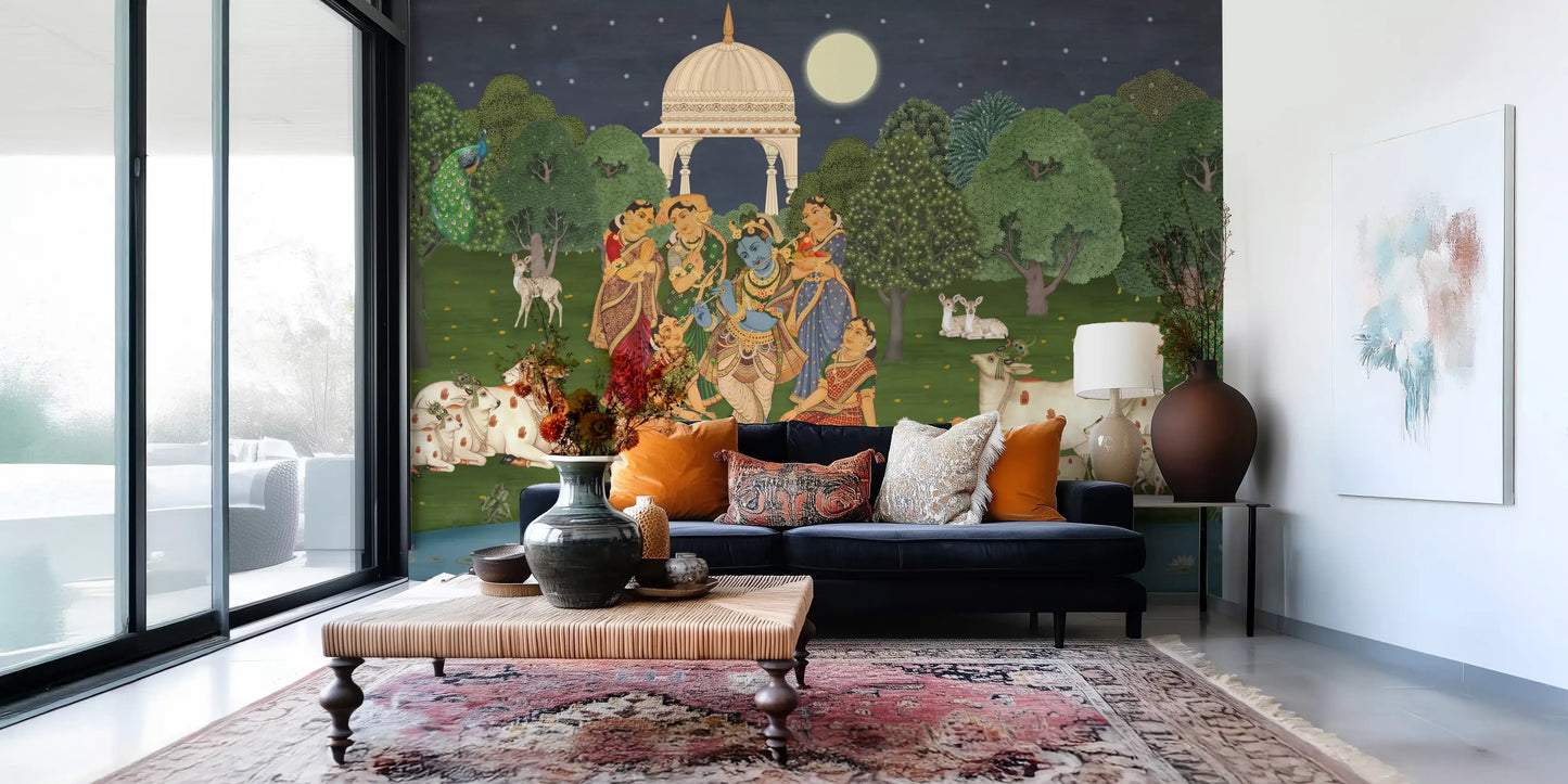 Divine Flute: Vrindavan Moonlight Wall Mural