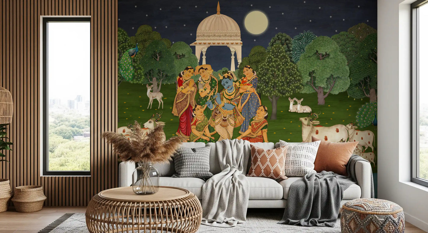 Divine Flute: Vrindavan Moonlight Wall Mural
