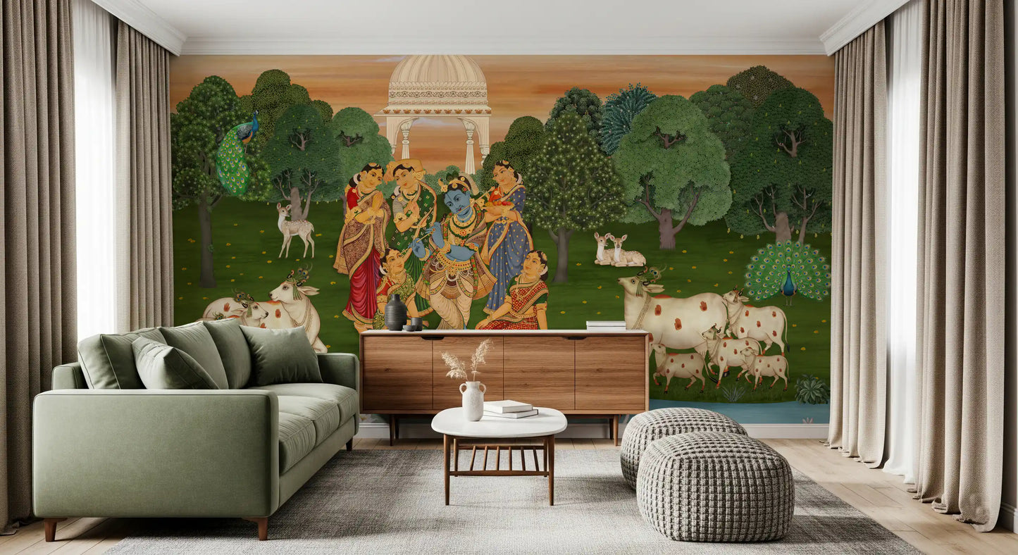 Vrindavan's Tranquil Melody Wall Mural